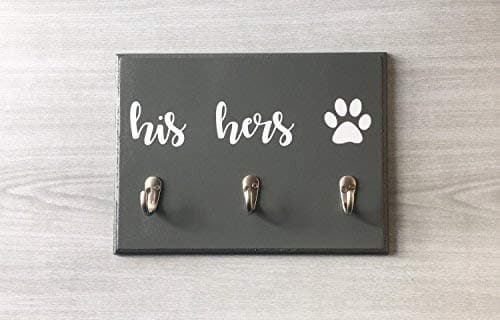 CPWood 23x30cm, Wood Sign His Hers Paw Print Dog Leash Holder Key Hook Rack His Hers Key Holder Dog Leash Hook Leash and Key Holder Entryway Decor Pet cb637227