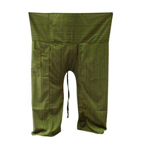 hugde Thai Fisherman Pants Yoga Trousers Free Size Plus Size Cotton Olive Stripe
