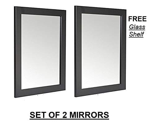 Creative Arts n Frames Decorous Framed Wall Mirror with Multi Purpose Glass Shelf/Tray/Rack/Organizer || Mirror with Shelf || Fiber Wood Made || Mirror Size - 18x24 || (1) (Sober Black, 2)