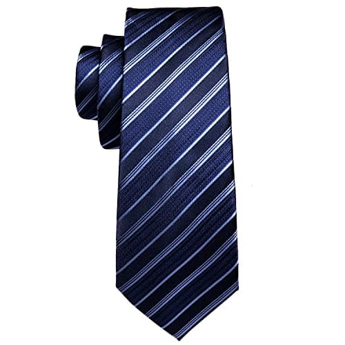 Barry.Wang Stripe Men Ties Set Classic WOVEN Necktie with Handkerchief Cufflinks Formal, Royal Navy Blue, One size