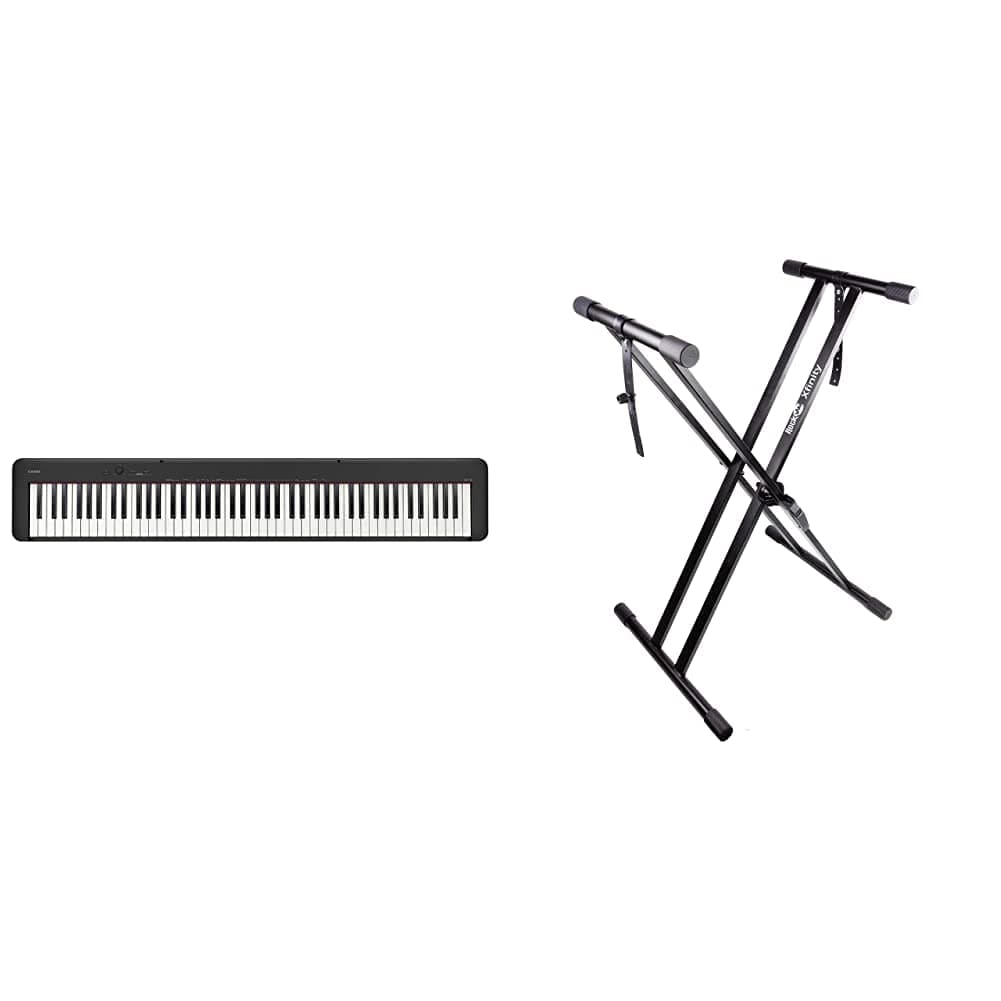 Casio CDP-S100BKC5 Full Weighted Hammer Action Digital Piano and RockJam XX-363 Xfinity Doublebraced Pre Assembled Keyboard Stand with Locking Straps & Lessons,Black