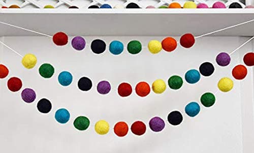 100% Wool Felt Ball Garland | Adjustable Pom Pom Garland - 35 Felt Balls (30mm, Rainbow)