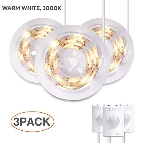 Megulla Under Bed Lights, Stick-Anywhere Battery-Powered LED Night Light, Closet Lights，Stair Lights, Tap Lights, Safe Lights for Hallway, Bathroom, Bedroom, Kitchen (Warm White-3Pack)