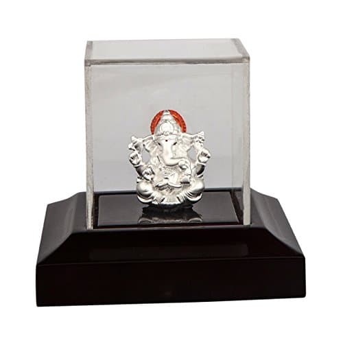 Siri Creations 999 Pure Silver Ganesha Idol with Acrylic Base – Exquisite Handcrafted Lord Ganesha Figurine (60g) for Pooja, Blessings & Elegant Home Décor