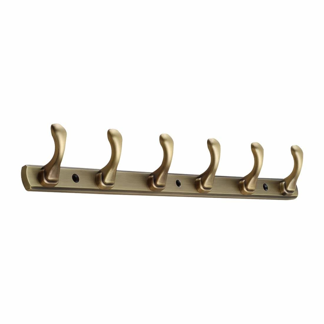 FERIO Zinc 6 Pin Hook Cloth Hanger Door Wall Hooks Rail for Hanging Clothes, Bathroom Cloth Hooks Hanger Door Wall Bedroom Bathroom Robe Hook (Pack of 1, Brass Antique) (6 Hook)