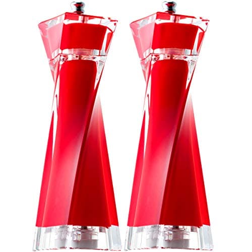 MITBAK Acrylic Red Salt and Pepper Grinders Set | Sea Salt and Pepper Mills Easy to Use and Equipped with Adjustable Coarseness And Ceramic Mechanism | Unique Kitchen Gadgets | Premium Quality