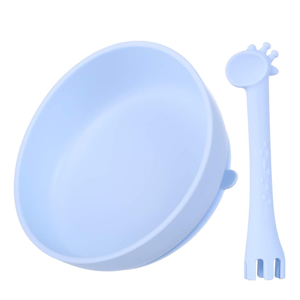 BBBiteMe Silicone Baby Suction Bowls & Baby Spoons self Feeding with No BPA for Toddler (Blue) …