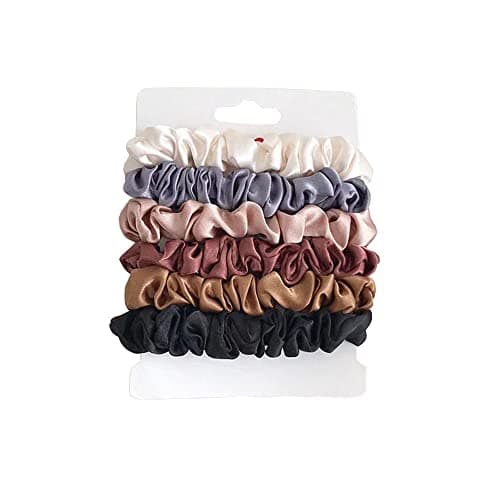 6 Pcs Silk Hair Scrunchies Soft & Comfortable Small Silk Scrunchy Skinny Hair Ties Bows Ropes Elastics Ponytail Holders for Women Girls Hair Accessories