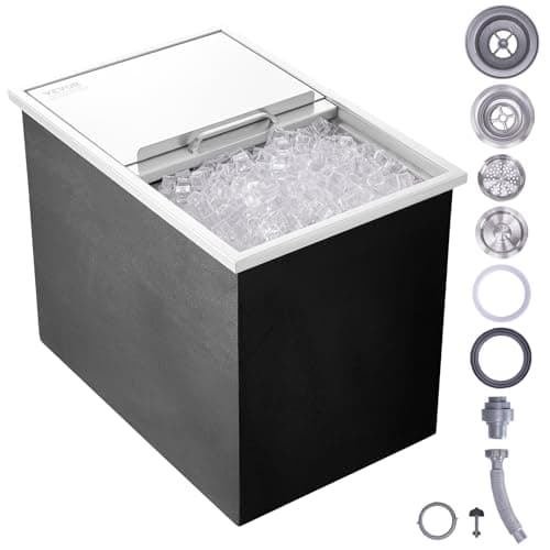 Happybuy Drop In Ice Chest 27L x 18W x 21H Inch Stainless Steel Ice Cooler with Sliding Cover Drop in Ice Bin Included Drain-pipe and Drain Plug for Cold Wine Beer