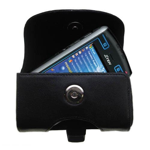 GomadicDesigner Gomadic Black Leather ETEN M500 Belt Carrying Case – Includes Optional Belt Loop and Removable Clip