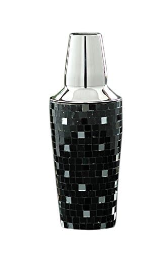 Stainless-Steel Cocktail Shaker with Black and Silver Mosaic Tile Design, 700ml