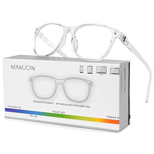 Mamjoin Computer Glasses, Square Anti Eyestrain Blue Light & UV Glare Blocking Glasses for Women Men Computer Phone Reading Game TV, Non Prescription Screen Bluelight Blocker Glasses, White
