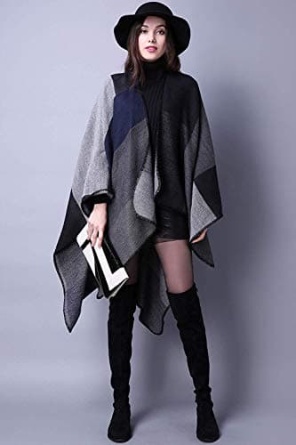 Lacavocor Women's Warm Shawl Wrap Cape Winter Cardigan Sweaters Open Front Poncho