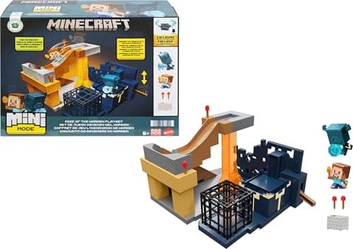 Mattel Minecraft Mini Fashion Playset Rise of the Ward Set with 2 Minis Steve and Guardian Figures and DLC Code HXT72, Multi-Colour
