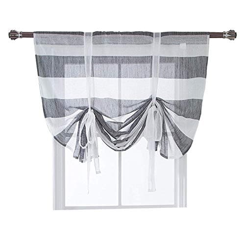 MEIYIMI Balloon Shades Rugby Striped Curtain Tie Up - Shade Valance Window Panels for Living Room and Bedroom - Black One Panel W46×L63