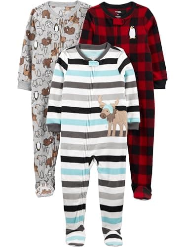 Simple Joys by Carter's Toddlers and Baby Boys' Loose-Fit Flame Resistant Fleece Footed Pajamas, Pack of 3