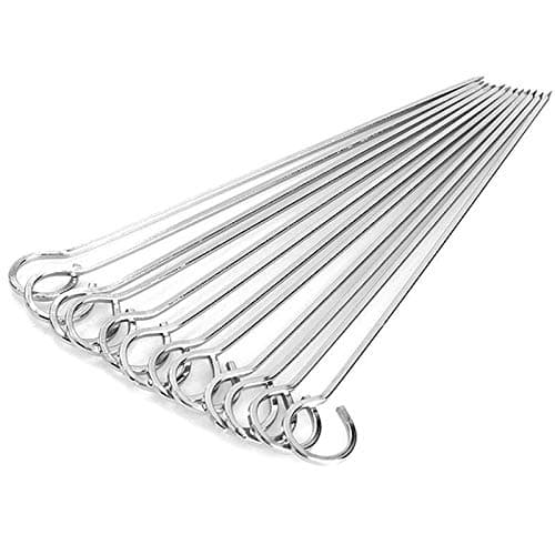 ktu Long Alloy Metal, Barbecue, BBQ, Seekh Kebab Kabob Skewers, Ring-Tip Handle, 12pc Set, 16.5" (42cm)