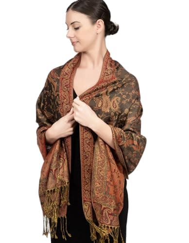 Achillea Soft Silky Reversible Paisley Pashmina Shawl Wrap Scarf w/Fringes