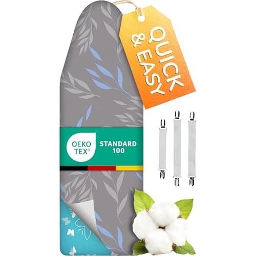 Super Soft 5 Layer Turbo Ironing Board Covers 150x50- 50% faster with High Speed Steam Reflection, Made in Germany, 100% Cotton Top, 150 x 45, 5 sizes, XXXL for Dimensions 145-150 x 45-50 cm