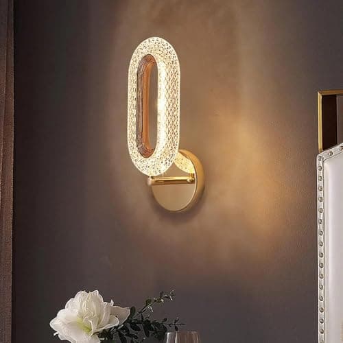 Sinoman Elegant Crystal LED Wall Sconce Light Gold Finish Oval Shape Fixture Lamp with Clear Acrylic Shade, 3 Step Color Changing Decorative Indoor Lighting for Bedroom, Hallway, Living Room, Bathroom