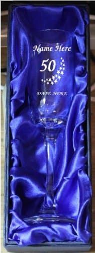 50th Birthday Champagne Flute Glass CH5 Engraved Personalised in Silk Lined Gift Box