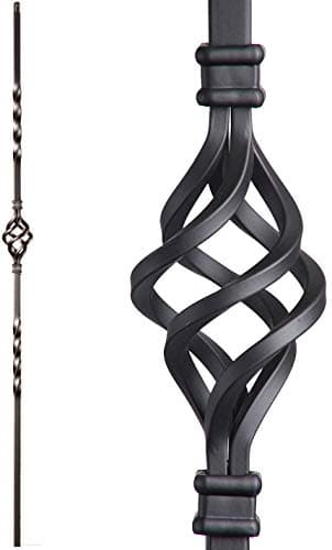 Satin Black 16.1.3-T Single Basket Hollow Iron Baluster for Staircase Remodel, Box of 5