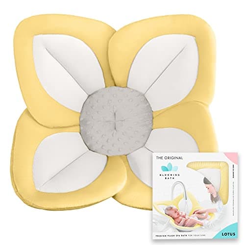 Blooming Bath Lotus Baby Bath Seat - Flower Bath Mat Baby Bath Tub Sink Bath Cushion - The Original Washer-Safe Flower Seat Baby Essentials Must Haves (Yellow/White/Gray)