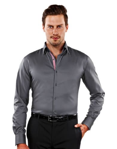 Vincenzo Boretti Men's Shirt Slim Fit Non Iron Twill Grey with wine r,15.75"Neck Apparel