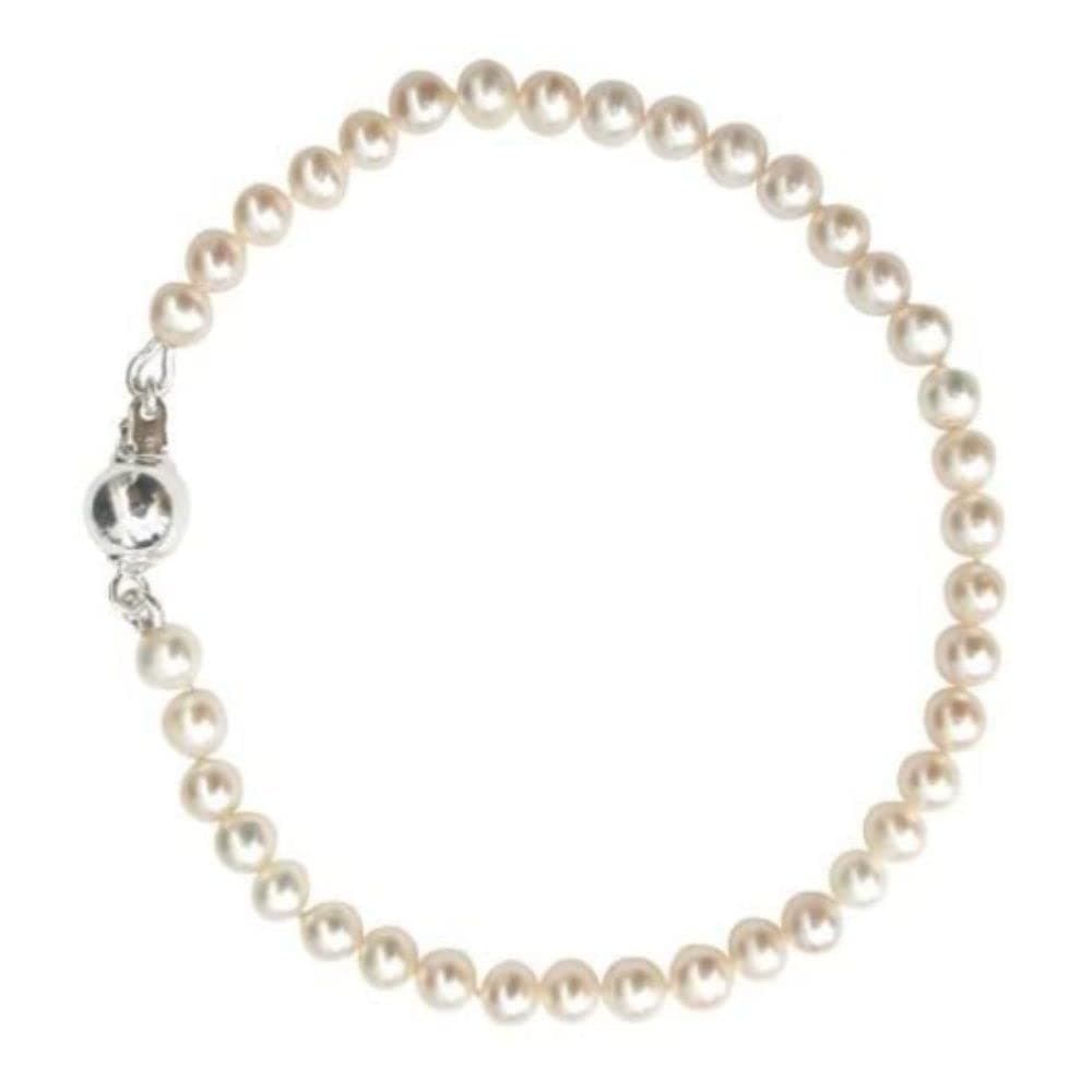 Classic White Pearl String Bracelet | Small 5mm Real Freshwater Pearl Bracelet with a Sterling Silver Clasp | Beautiful Timeless Jewellery for Special Occasions, Weddings, Birthdays, Christenings