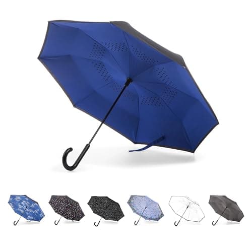 Totes The InBrella Reverse Close Umbrella, Royal/Black, One Size, Inbrella Reverse Auto Close Stick Umbrella With J Hook, Wind & Rainproof