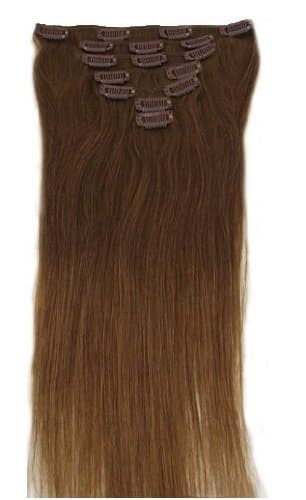 18" Clip in Remy Human Hair Extensions 8# Chestnut Brown 7pcs 70g
