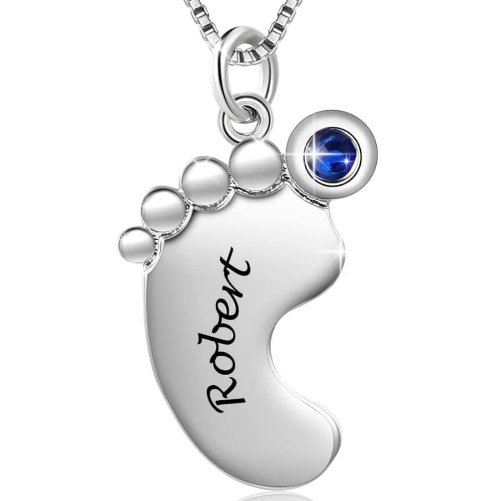 Personalized Mom Gifts Mother Necklace with 1-4 Custom Baby Feet Name Necklace for New Mom Grandma Free Engraving Baby Name Birthstone Necklace for Mama Gifts