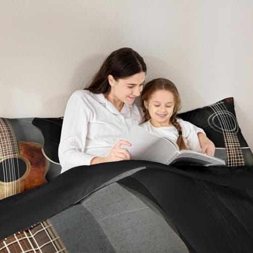 Feelyou Guitar Print Comforter Rock Music Themed Bedding Set Musical Guitar Instruments Print Comforter Set for Boys Girls Children Teens Bedroom Decor Duvet Set Full Size