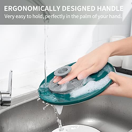 Silicone Sponge, BEAUTAIL Non-Scratch Scrub Sponges, for Washing Dishes and Cleaning Kitchen, Long Lasting and Reusable Dishwashing Scrubber, Suction Up Hang Designed, Easy to Hold, 1 Pack, Gray