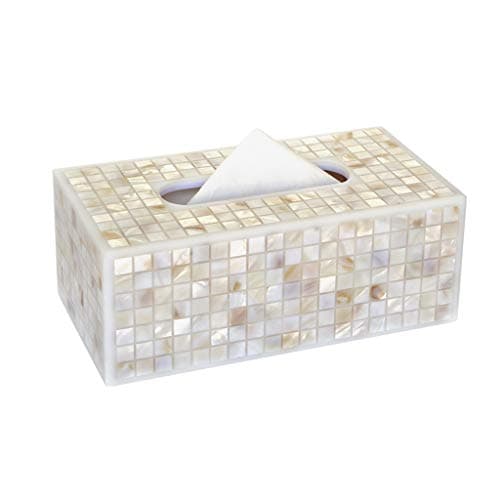 MSF Tissue Box Creative Rectangular White Shell Stone Tissue Box Holder Home Decoration Living Room Desktop Waterproof Resin Paper Towel Dispenser, Magnet Adsorption, 23x12.5x9cm