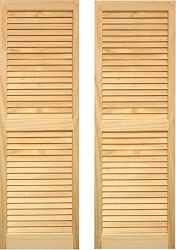 LTL Home Products AM-SHL71 American Wood Exterior Window Louvered Shutters, 15" x 71", Unfinished Pine