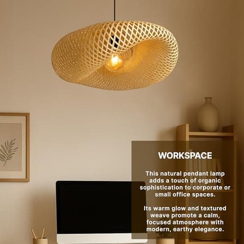Habere India-All the Cultures Fabricating India Bamboo Pendant Lights | Boho Lampshade | Cane Lampshade | Rattan Lamp Shade | Wicker Lamps (Length 60 CM, Width 41 CM, Height 22 CM)