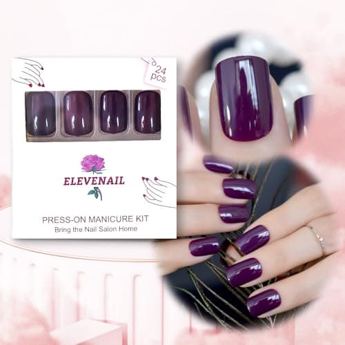 Elegant Purple Glossy Press On False Nails Short Squoval Fake Nails Daily Office Salon Manicure Reusable Acrylic Nail Art Tips Gift for Women Girls