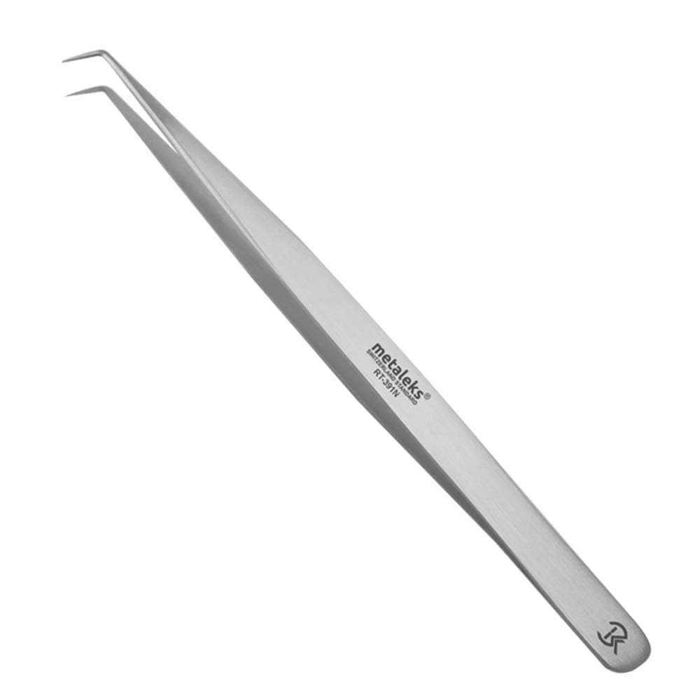 Professional Tweezers for Eyelash Extension Hand Crafted Japanese Stainless Steel Matt Finish (14cm 90° Angular Tip)