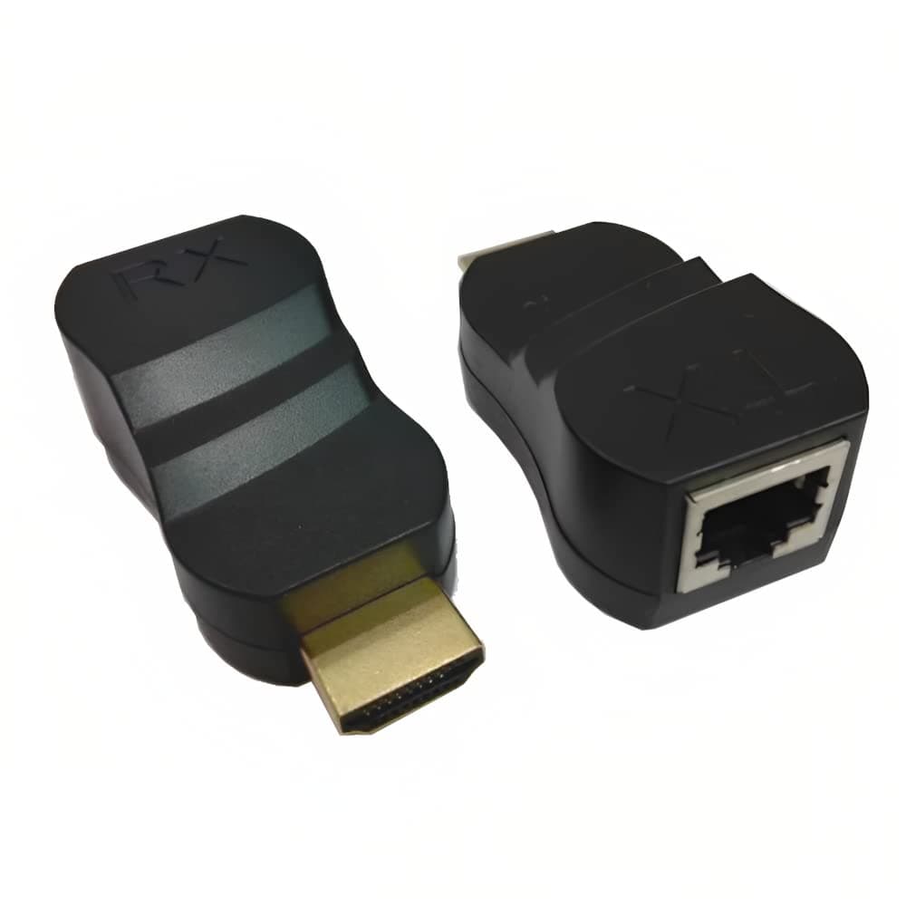 Dohmo HDMI to Cat5e / Cat6 Adapter 100ft/30m HD Video Over Single Network Cable up to 100ft (Cat5 & Port RJ45) - 1080i - 2pcs (Transmitter + Receiver)