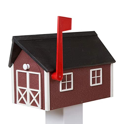 Poly Mailbox - Made of Recycled Plastic (Burgundy, White Trim, and Black Roof)