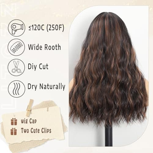 Brown to Highlight Wigs for Women Brown Wig Wavy Wig with Upgraded Strands Middle Part Shoulder Length Synthetic Wig Brown Wigs for Women Lace Front Wigs for Cosplay Daily Party Use