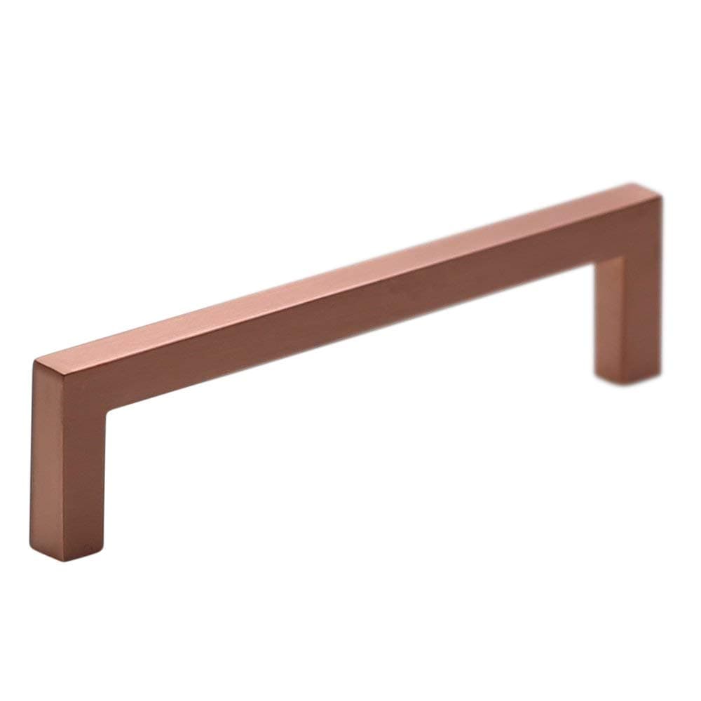 10 Pack - Hamilton Bowes Satin Copper (Rose Gold) Square Cabinet Hardware Euro Style Modern Bar Handle Pull - 5" (128 mm) Hole Centers