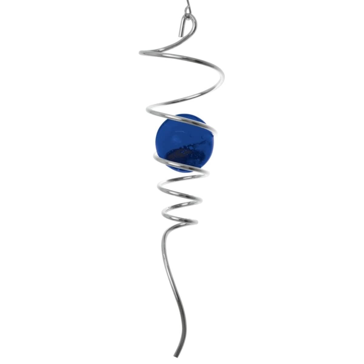 Decorative pinwheel Stainless steel, Wind play - SPIRAL Blue tail - size: 7.5x28 cm, ball: Ø5cm - with ball bearing vertebrae, hooks, nylon cable 1m and glass globe
