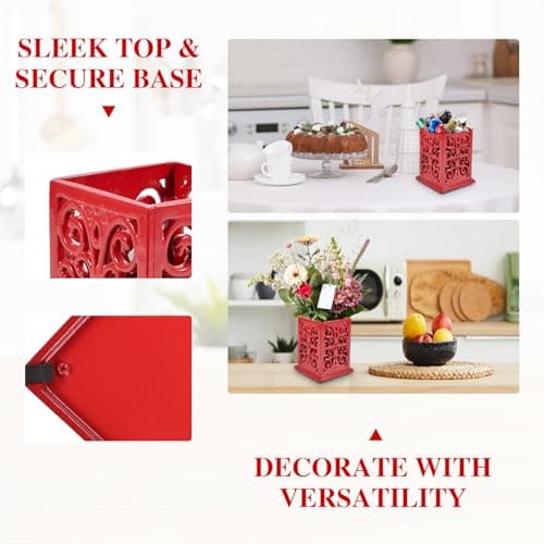 jogreful Utensil Holder, Cast Iron Kitchen Utensil Crock for Countertop, Extra Large Utensil Organizer with Weighted-Base, Housewarming Vintage Decor, Classic Style, Red