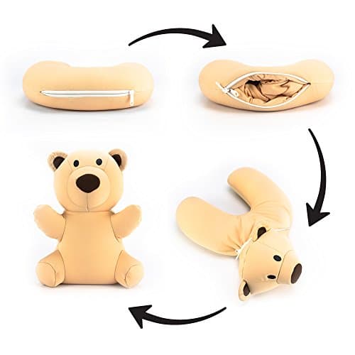 Satellas Teddy Bear Neck Pillow/Stuffed Animal Travel Pal Perfect Travel Pillow for Any Age - Converts from Neck Pillow to Stuffed Animal