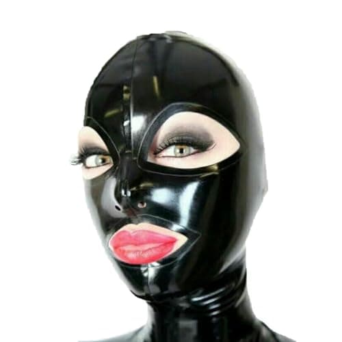 Black Latex Hood Mask - Full Face Riding Mask for Parties