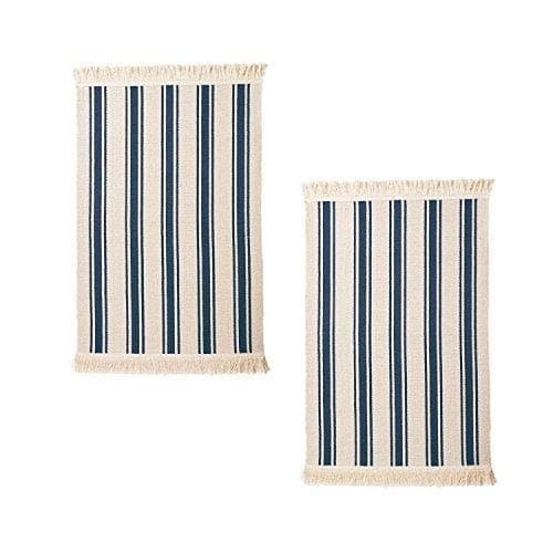 IKEA SIGNE Cotton Area Rug Runner Farm House Throw with Color Stripes, Machine Washable for Kitchen Floor Dorm Living Room, Entry Way Decor (2, Blue Stripe)