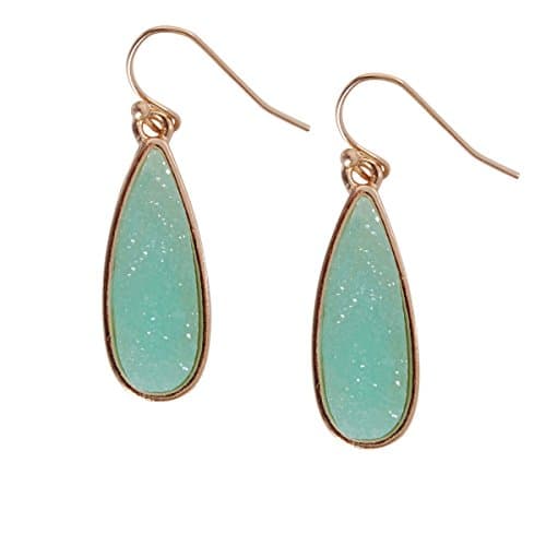 Humble Chic Simulated Druzy Drop Dangles - Boho Glitter Long Double Teardrop Dangly Earrings for Women - Bohemian Created Geode Stone Sparkly Pendants