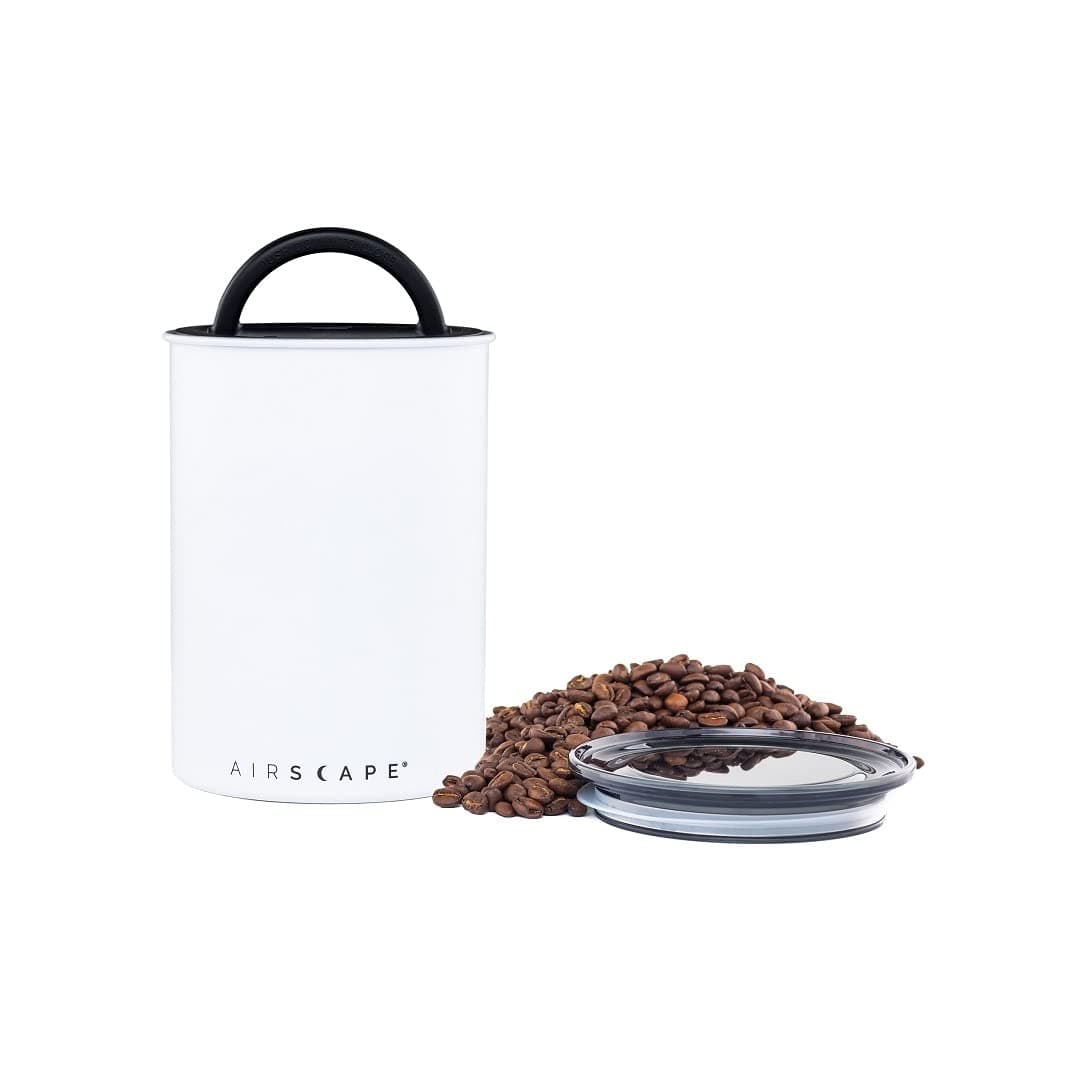 AirScape Planetary Design Stainless Steel Coffee Canister | Food Storage Container | US Patented Airtight Lid | Push Out Excess Air and Preserve Freshness (Medium, Matte White)